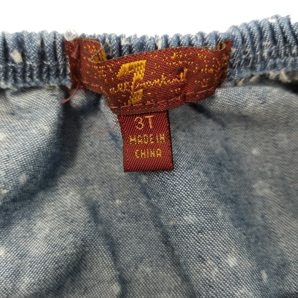 7 For All Mankind Short Sleeve Top 3T & Short 3T Denim Ruffle Fringe Hem Print - Picture 4 of 8